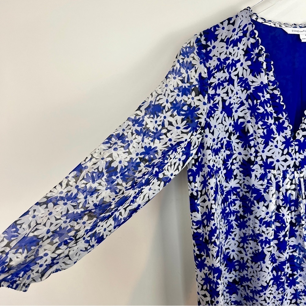Diane von Furstenberg Aria Printed Silk Tunic Dress Blue Floral size 4 - Picture 5 of 11